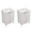 Ensemble de meuble-lavabo moderne de 48 pouces avec deux lavabos en céramique, un seul trou de robinet, des portes texturées, de la quincaillerie à fermeture en douceur et un grand rangement organisé pour une utilisation efficace de l'espace de la salle de bain.