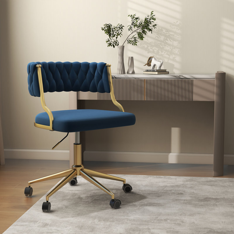 Pia Ricco Velvet Task Chair, Navy Blue