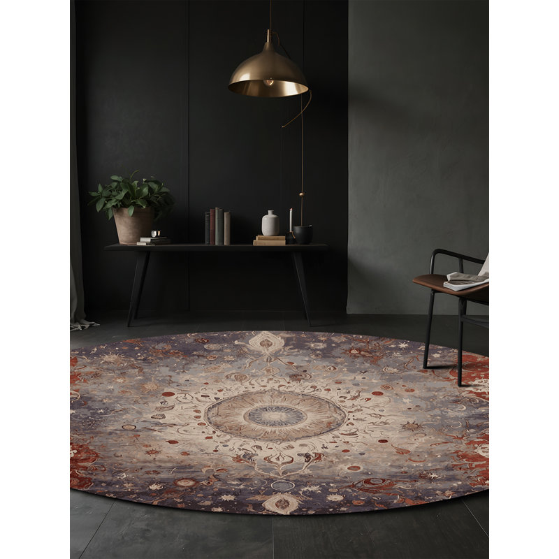 Machine Washable Brown Area Rug, Round 4'