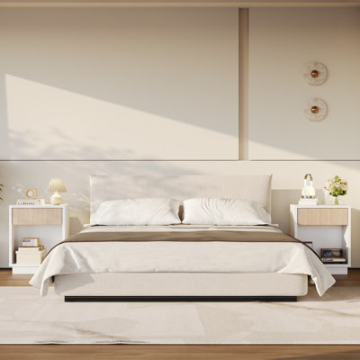 Ensemble de 2 tables de chevet de style campagne moderne avec façade de tiroir cannelée, tables de chevet blanches avec tablettes ouvertes