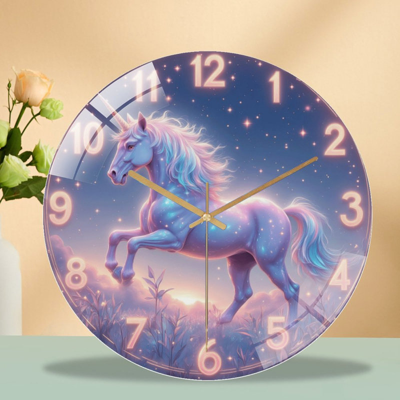 Horloge murale licorne avec étoiles rêveuses et couleurs pastel