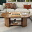 Table basse ovale cannelée, table basse en bois de ferme de 47 po, table basse Mid-Century à 2 niveaux avec tablette de rangement, table d'appoint centrale avec base double, tables de salon Boho pour bureau de salon, noyer