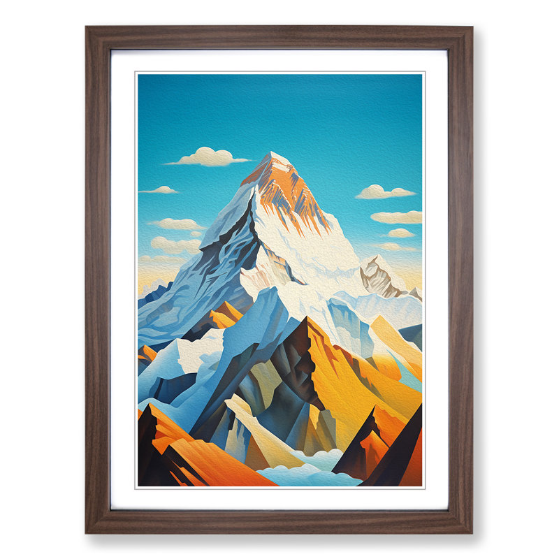 Mount Everest Art Deco - Single Picture Frame Print on Wood, Walnut, 46cm H x 34cm W x 2cm D