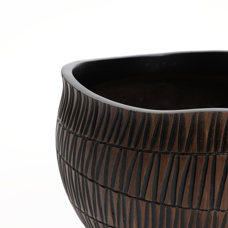 10.2"D Resin Round Planter Pot with Textured Finish, Modern Brown Planters, 8.1" H x 10.2" W x 10.2" D
