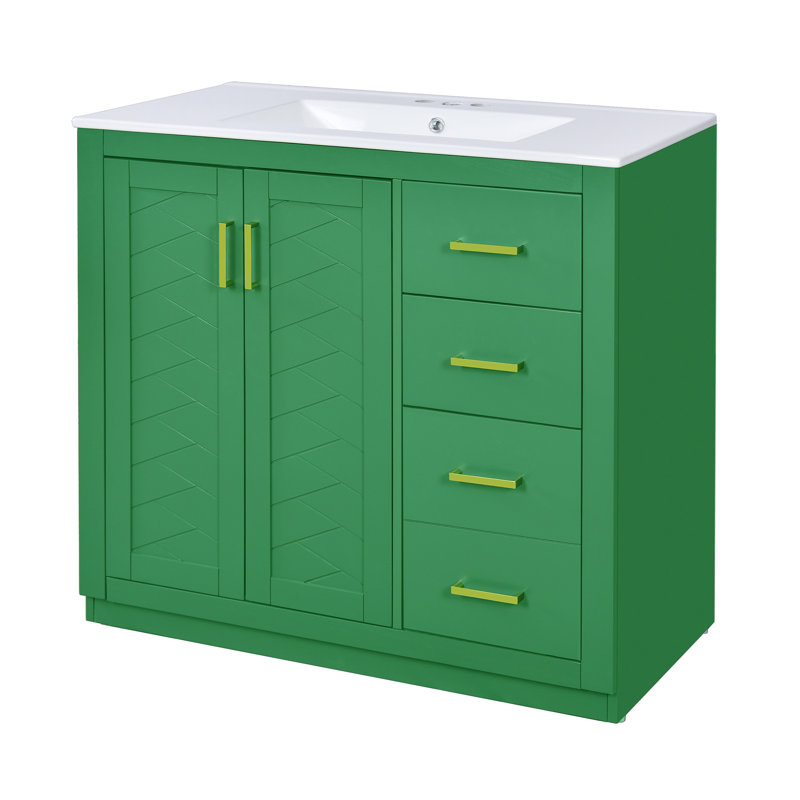 Meuble-lavabo simple 36 po avec comptoir en céramique 36 po, Vert, Doré