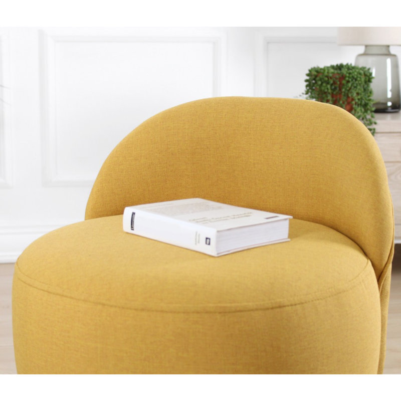 Bohemian Pouffe with Wooden Legs, Yellow, 18.1 x 25.2 x 18.1 inches | 50% Cotton / 50% Linen, 35 DNS Orthopedic Sponge for Comfort | Perfect for Modern & Southwestern Décor, Stylish and Functional Seating