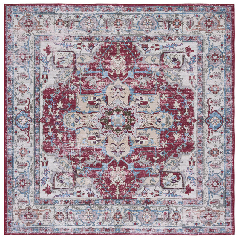 Tapis 106 m / l S / R bourgogne / beige, Carré 6 pi