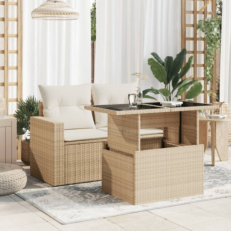 Pirley Rectangular Outdoor Patio Table - 100 cm W 55 cm D, Glass, Beige
