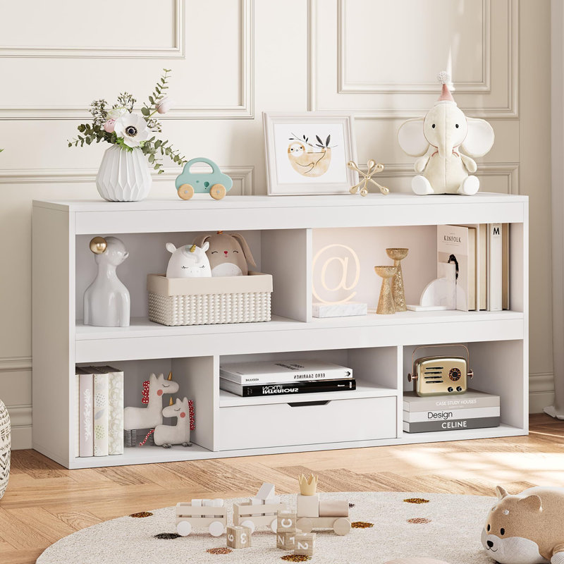 Cube Storage Organizer 5 Cubby Kids Bookcase With Drawer