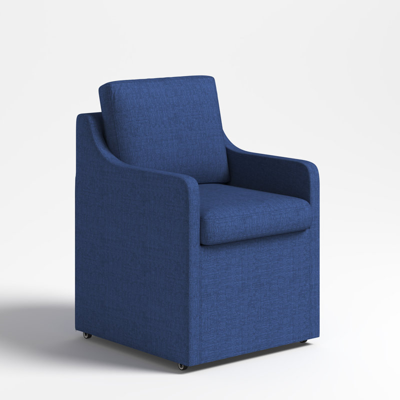Chenille Upholstered  Down Blend Fill Armchair With Casters, Blue