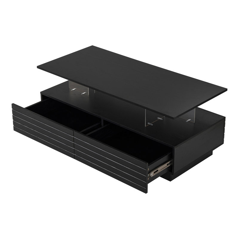LED Lights Coffee Table with 2 Spacious Drawers,Multi-Colour Lighting, Black