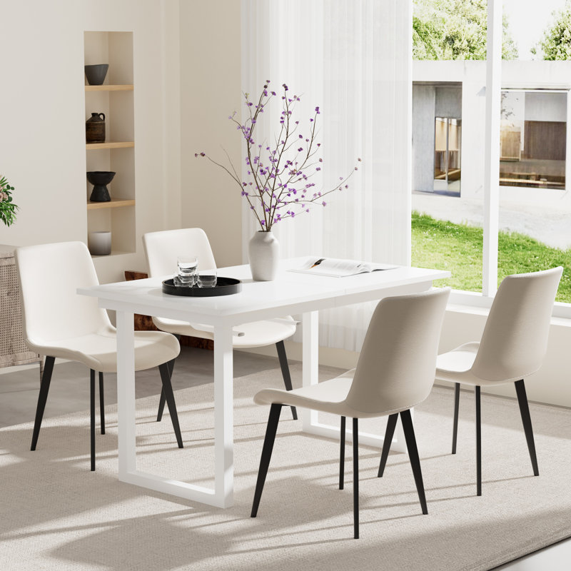 70.86'' Dining Table Set,Extendable Double Pedestal Dining Set For 4-6, 5, White/Black, White
