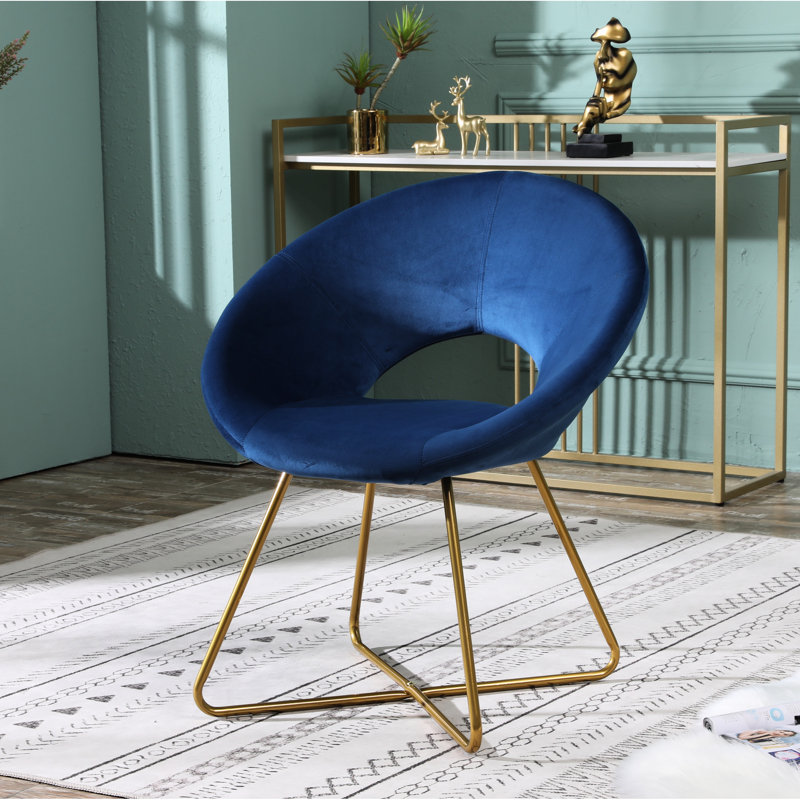 Chaise rembourrée en velours bleu avec structure sécurisée de couleur dorée, Blue