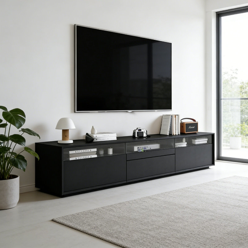 Modern Black 78.74" Width Solid Wood TV Stand