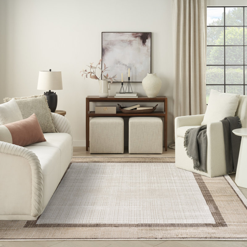 Tapis d'intérieur moderne ivoire Leuchte, Rectangle 7 pi 10 po x 9 pi 10 po