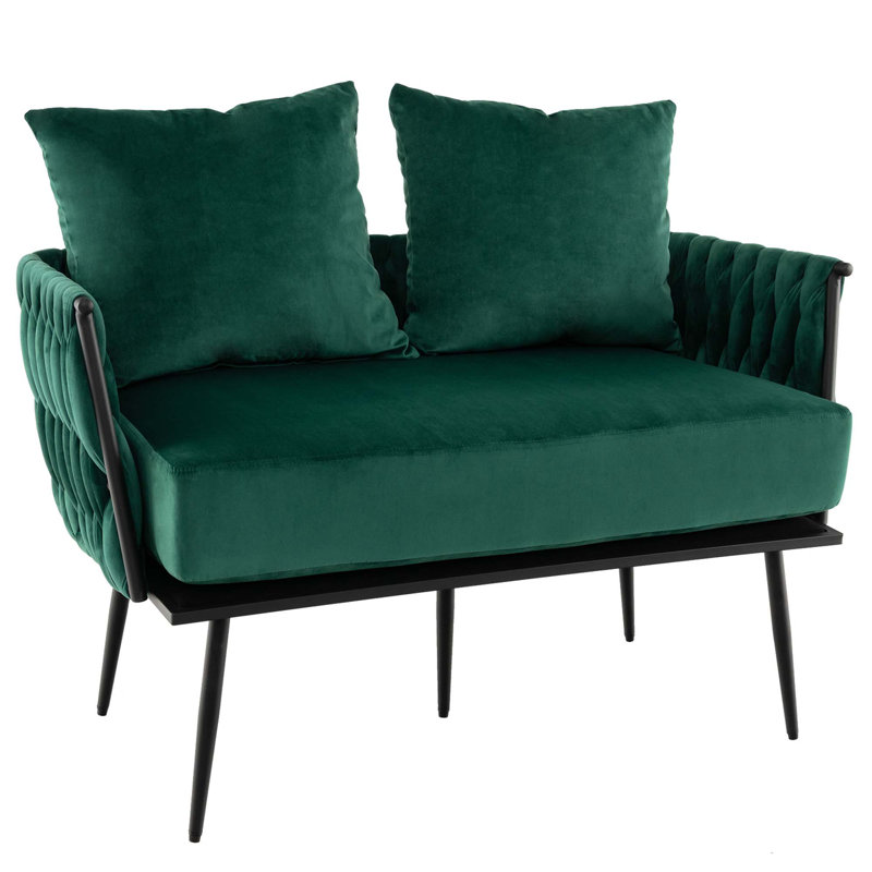Green Velvet Upholstered 43'' Loveseat Sofa with Metal Legs