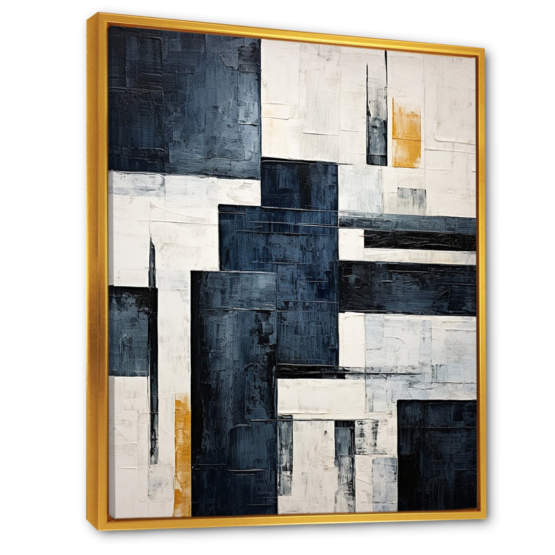 Indigo Illusion Abstract Shapes VI - Reproduction sur toile de formes abstraites, Cadre flottant doré, H 20 po x l 12 po