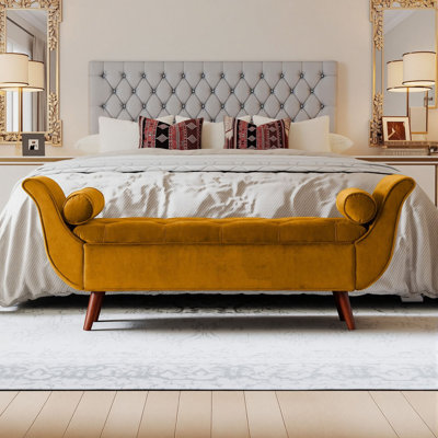 65" Modern Upholstered Bed End Bench Velvet Window Bench With Storage For Bedroom, Living Room, And Lounge