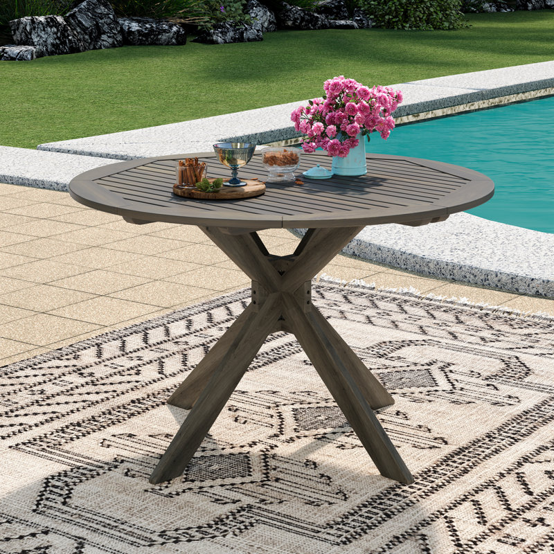 Renaud 47.25" W Solid Acacia Wood Round Outdoor Dining Table, Gray