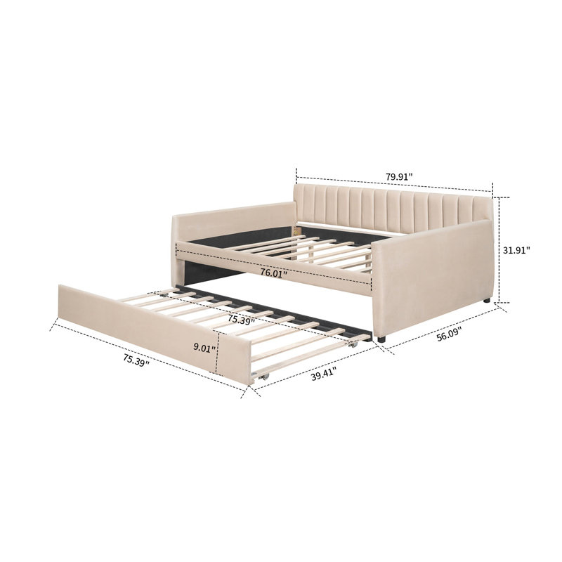 Rachiel Sophisticated Velvet Upholstered Daybed with Trundle, Beige