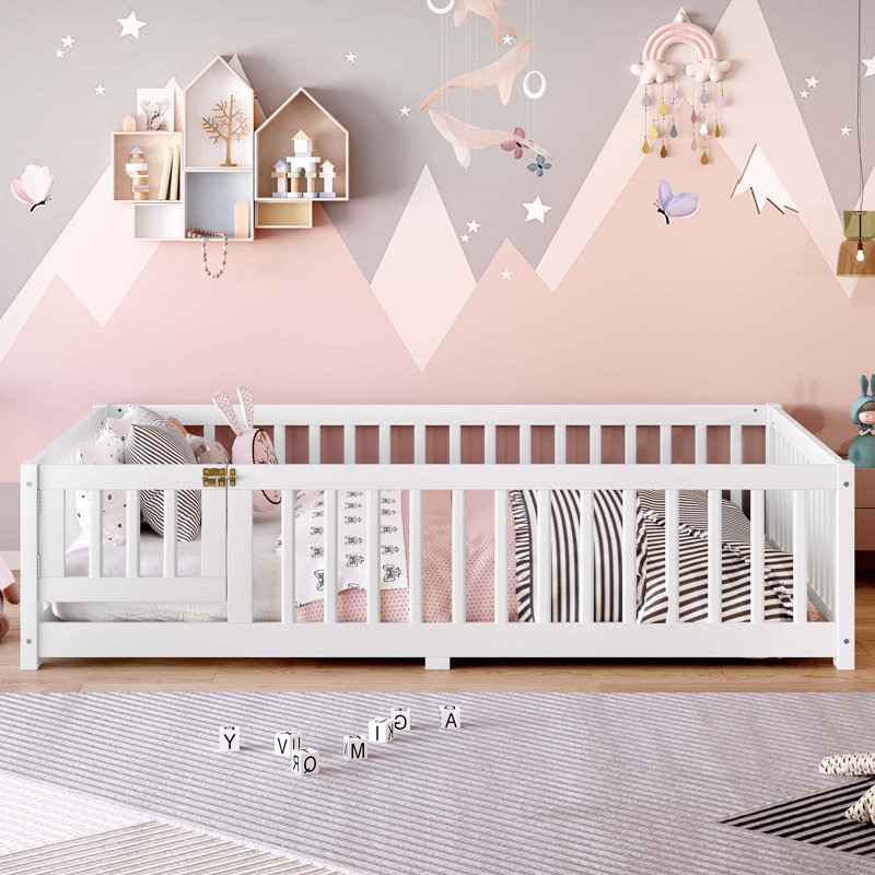Lit sur pied avec garde-corps et porte pour enfants, Complet/Double, Blanc