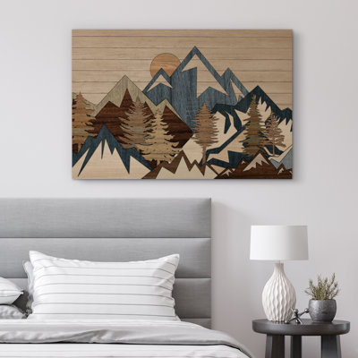 Rustic Mountain Peaks with Pine Forest and Warm Sun - Pictures Extra Large Framed Canvas Print Wall Art
