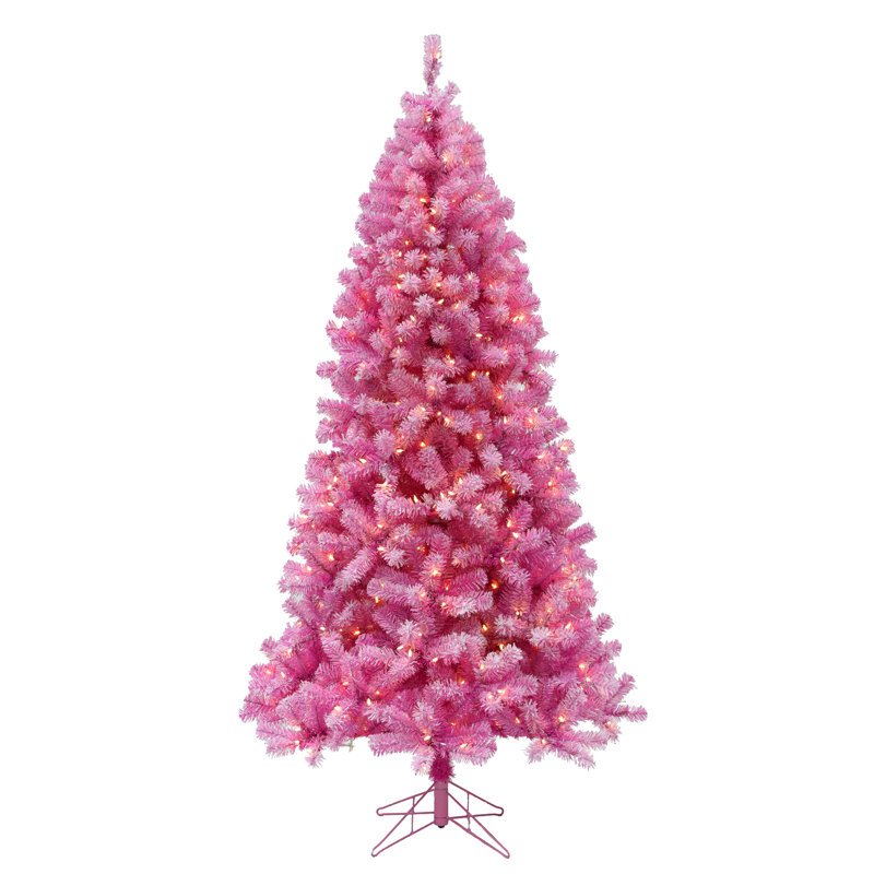 Arbre de noël artificiel pin rose pré-éclairé avec lumières claires/blanches, 6,5 pi