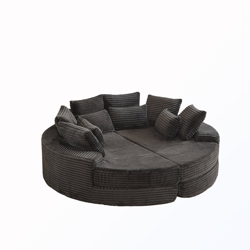 2-In-2 Round Oversized Recliner, Black Corduroy
