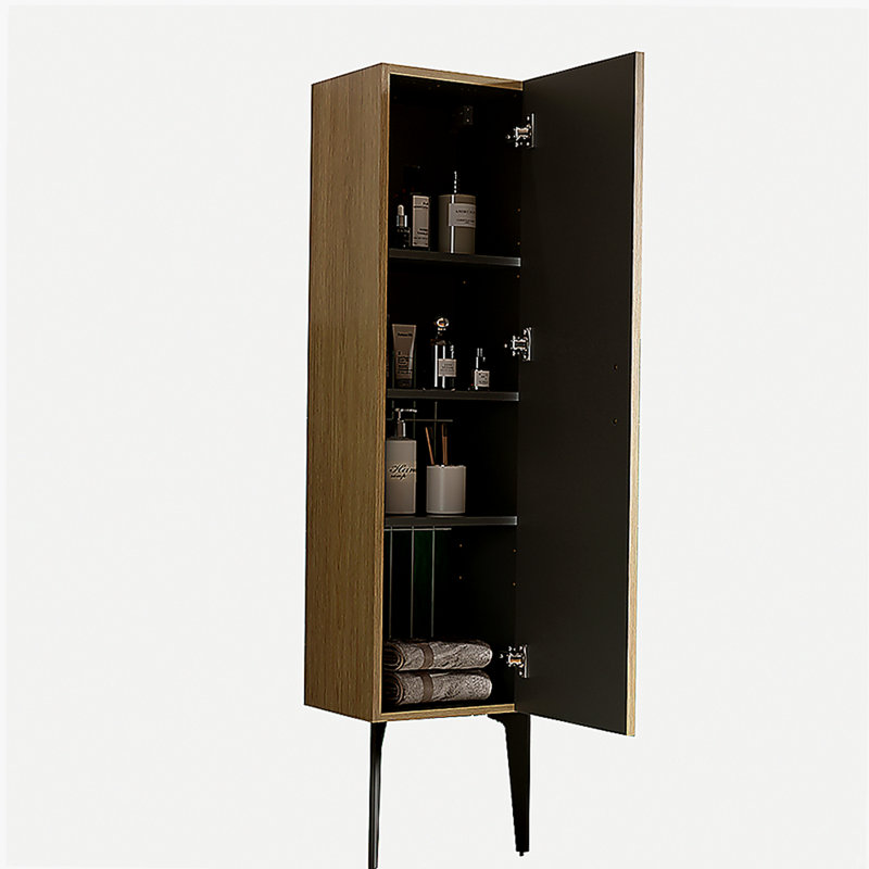 Emilia-14S Striped Matt Black Bathroom Side Cabinet, Freestanding Storage Cabinet for Modern Bathroom, KD
