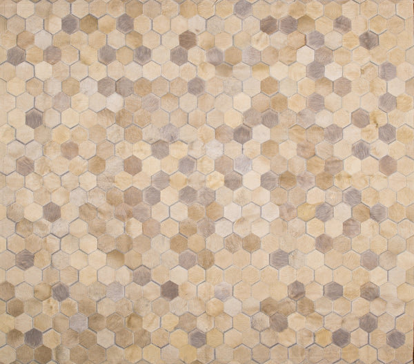 Angulo Cowhide Geometric Area Rug in Cream, Rectangle 9' x 12'
