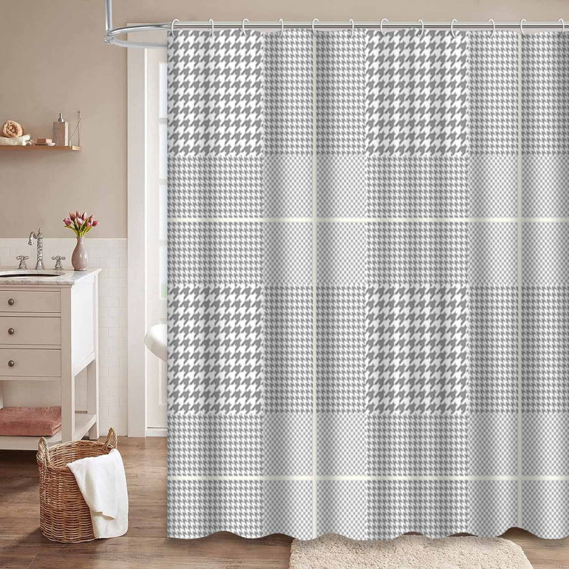 Rideau de douche écossais gris et blanc avec 12 crochets, L 72 po x l 84 po