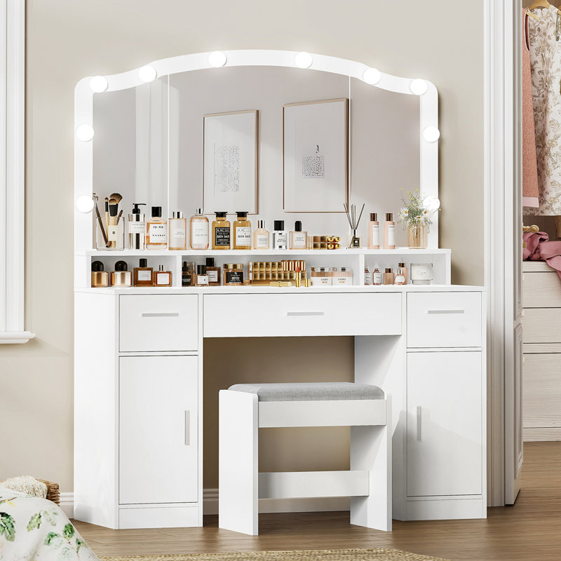 Ensemble coiffeuse et tabouret Areena, Blanc