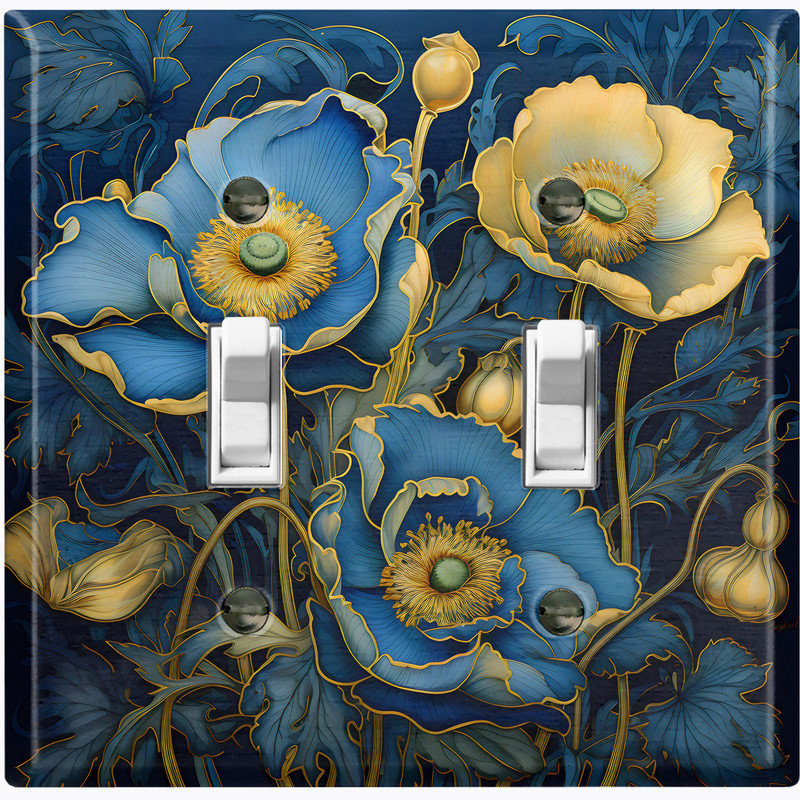 Couvercle de plaque d'interrupteur en métal; Bascule à deux bandes standard américain - Image imprimée de fleurs de pavot rustiques