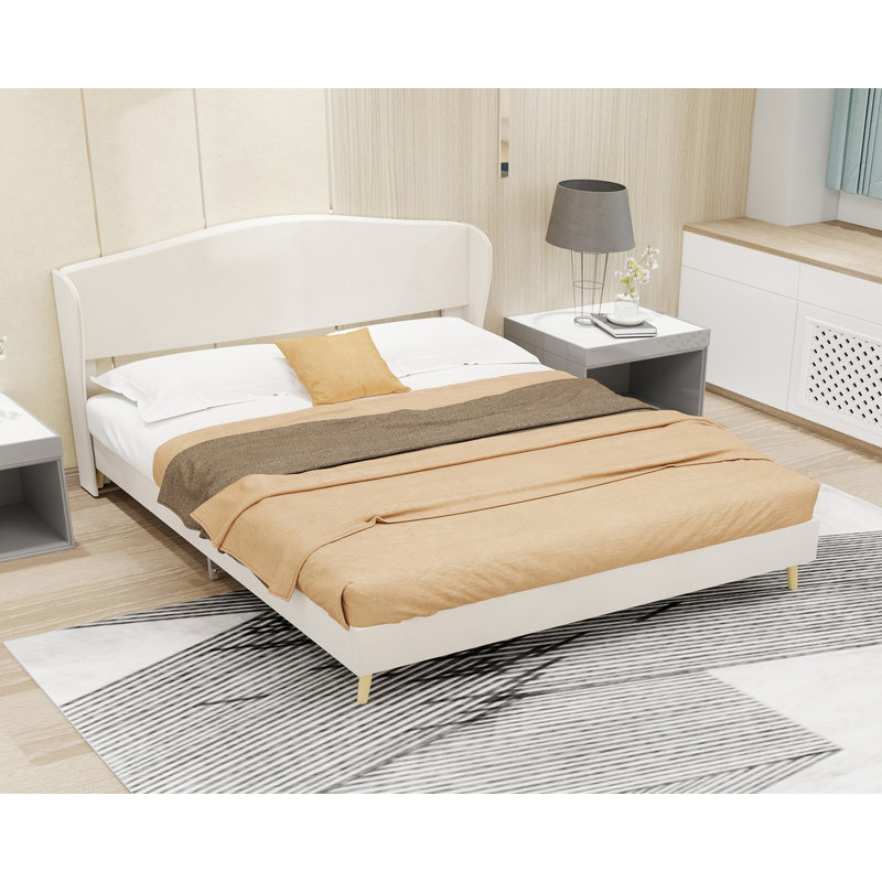 Lit tapissier luxueux en velours avec tête de lit capitonnée, structure robuste pour le confort et le style, taille double, beige
