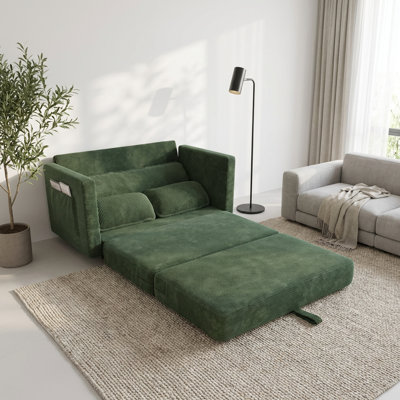Canapé-lit convertible polyvalent à deux positions avec rangement latéral intégré, avec coussins en mousse haute résilience et structure en bois composite robuste