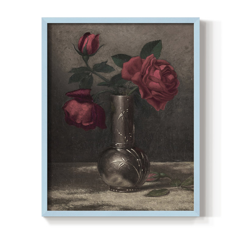 Reproduction florale vintage avec encadrement CCLXIV - bois massif, Bleu, H 11 po x l 9 po