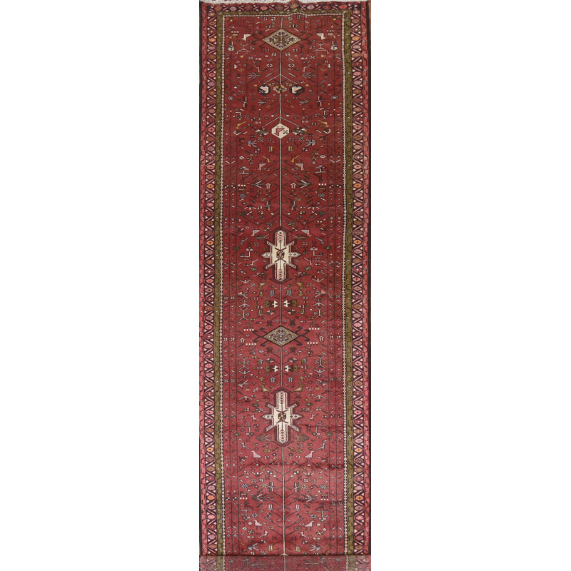 Tapis de couloir unique en laine noué à la main de style années 1970 de 3 pi 5 po x 14 pi 7 po Rosala