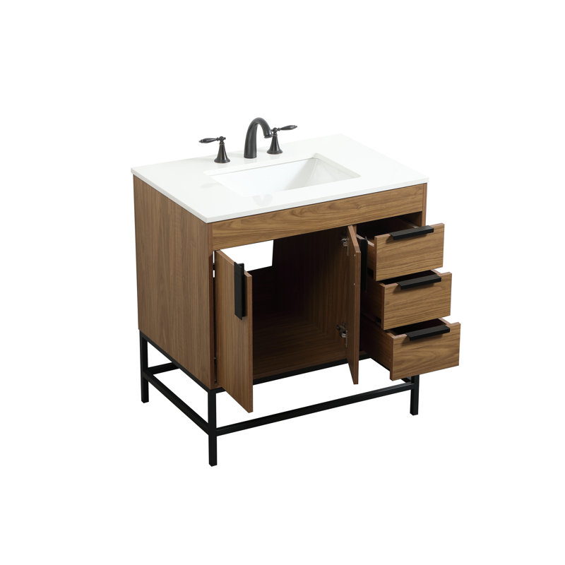 Eugene 32'' Single Bathroom Vanity with Engineered Marble Top, Walnut Brown