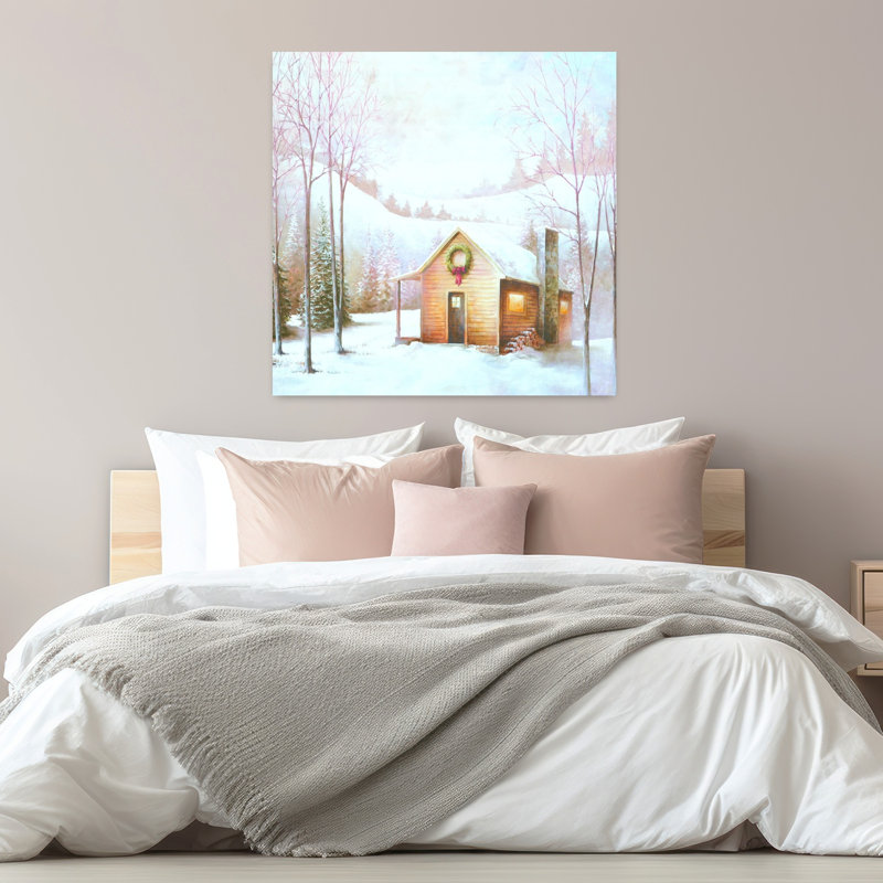 Cabane de Noël, paysage abstrait, art hivernal, H 32 po x l 32 po