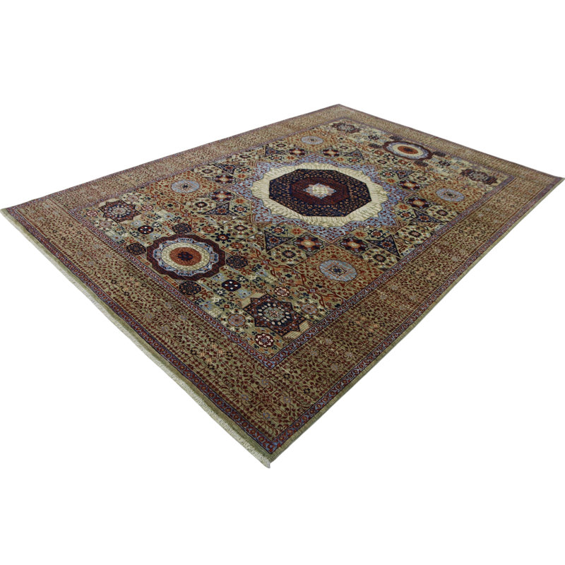 Hand Knotted Wool Area Rug in Beige, Rectangle 6'1" x 8'11"