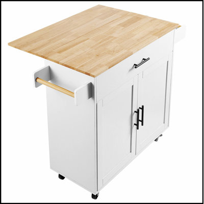 Kitchen Island Cart With Solid Wood Top, 35.4/