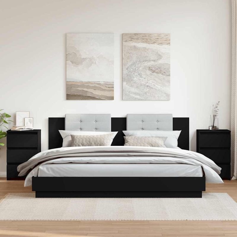 vidaXL Bed Cabinet Engineered Wood 15.7x13.8x24.6 in, Black, Set of 2