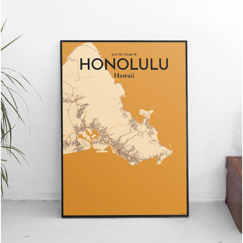 Honolulu City Map - No Frame Print, 91.4cm H x 61cm W x 0.13cm D