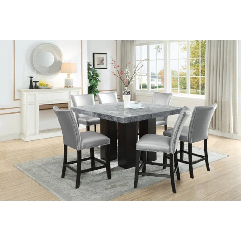 Anxhela Counter Height Dining Set, Silver, 7 Pieces: Table, 6 Chairs