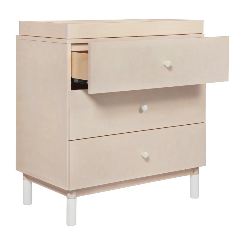 Washed Natural and White 3-Drawer Changing Table Dresser