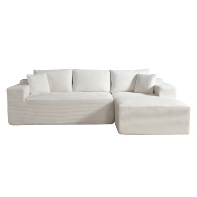 2-Piece Convertible Corduroy L-Shaped Sofa In A Box With Pillows, 3-Seater Modular Sectional Couch For Comfort And Style