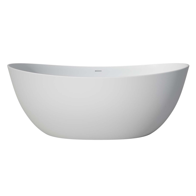 65" Solid Surface Soaking Bathtub With Overflow & Drain