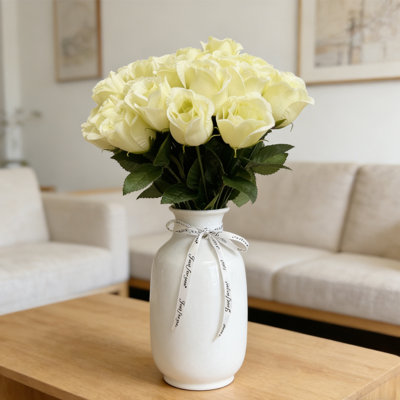 36 pièces de fleurs artificielles roses, 13,77 pouces de fausses pétales de roses à longues tiges pour bouquet de mariage
