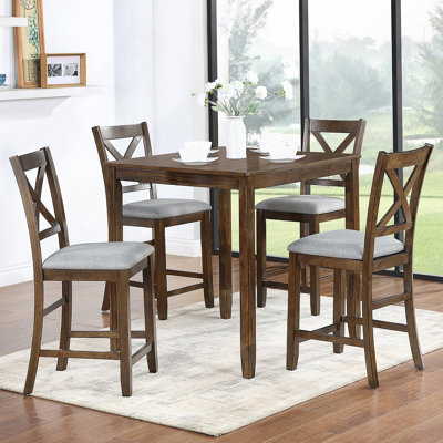 5 Piece Dining Table Set For 4, Counter Height Kitchen Table Set With Square Table
