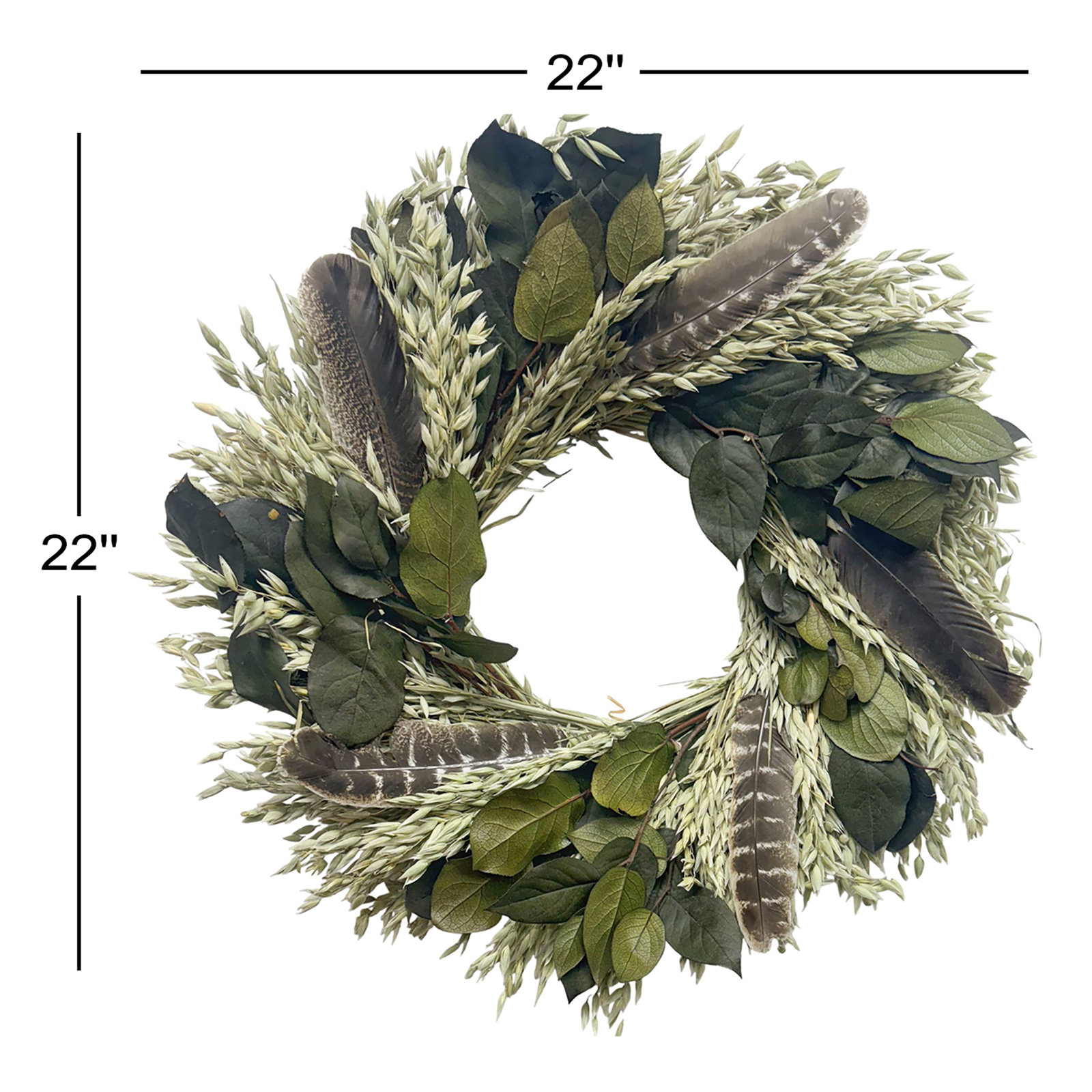 22" Handcrafted Fall Leaf Wreath, Green/Gray/White/Silver